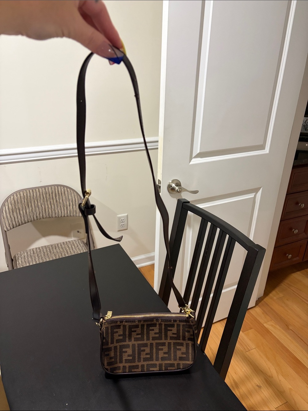 FF Brown Monogram with gold Crossbody Bag with Adjustable Strap used once!